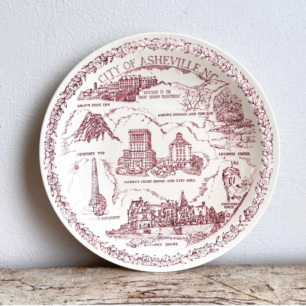 Vintage Vernon Kilns Asheville NC Souvenir Plate Biltmore Smoky Mountains CSGE